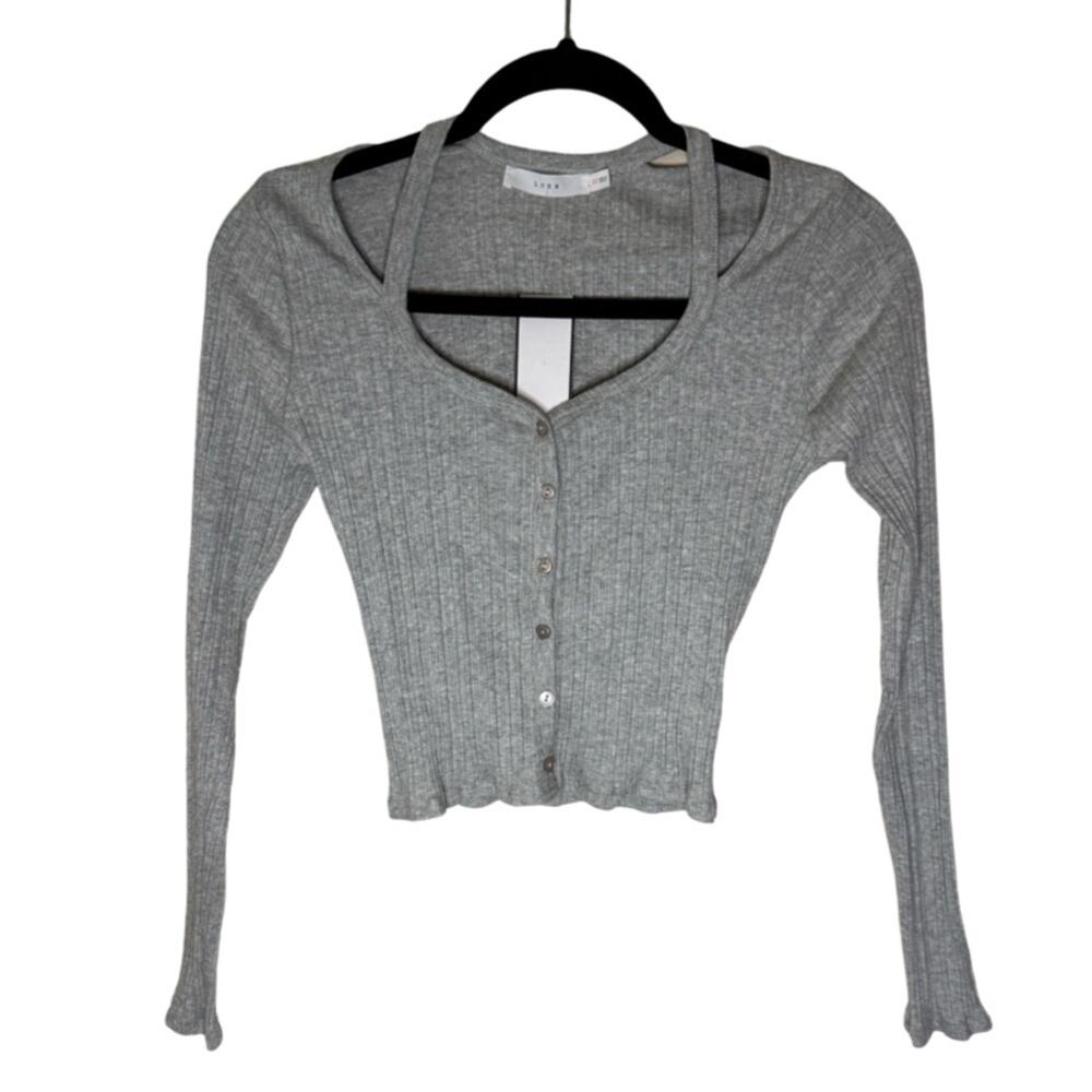 Lush Ribbed Cut-out Button-Up Cardigan - Gray Size XS